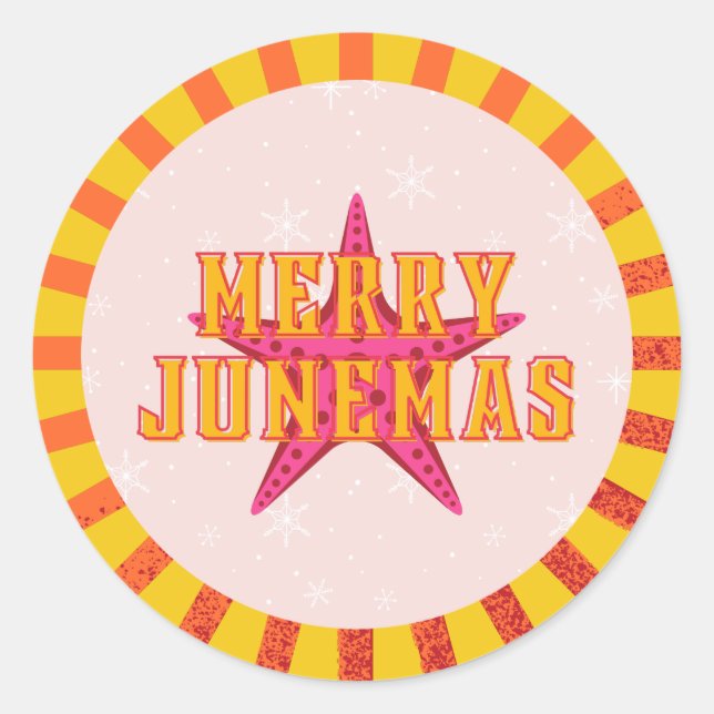 Merry Junemas Tropical Christmas Classic Round Sticker (Front)