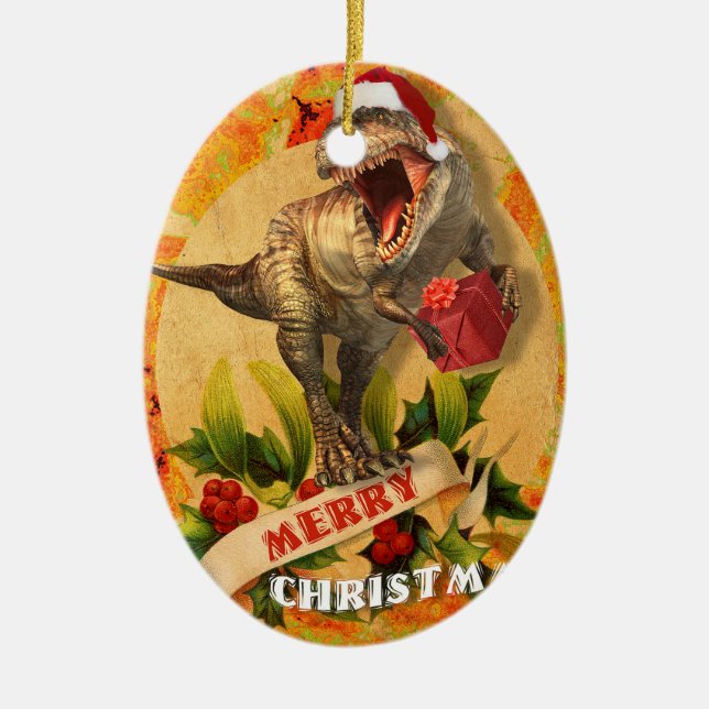 Merry Jurassic Christmas (I) Ceramic Tree Decoration (Front)
