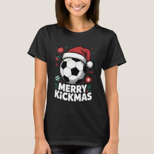 Merry Kickmas Christmas Santa Soccer Ball Graphic T-Shirt