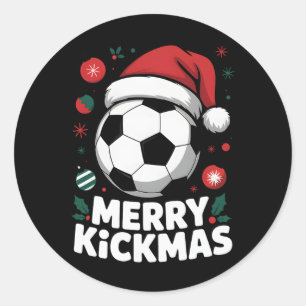 Merry Kickmas Christmas Santa Soccer Ll Graphic Ki Classic Round Sticker
