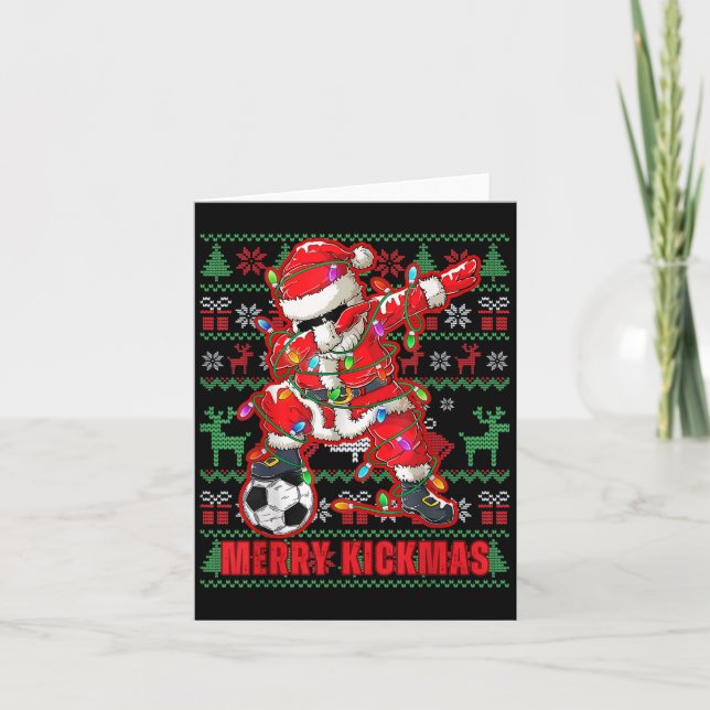 Merry Kickmas Christmas Soccer Ball Ugly Youth Swe Card (Front)