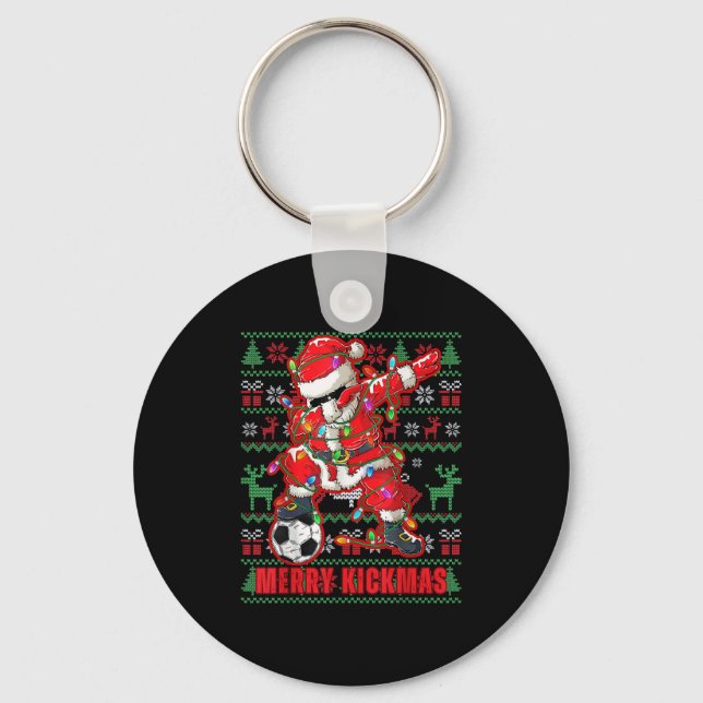 Merry Kickmas Christmas Soccer Ball Ugly Youth Swe Key Ring (Front)