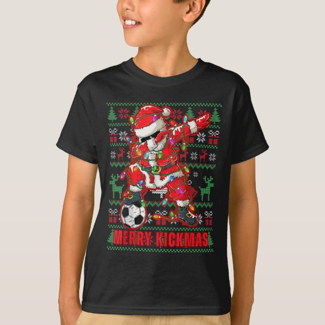Merry Kickmas Christmas Soccer Ball Ugly Youth Swe T-Shirt (Front)