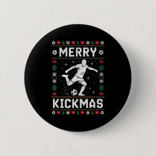 Merry Kickmas Funny Christmas Soccer Xmas  6 Cm Round Badge