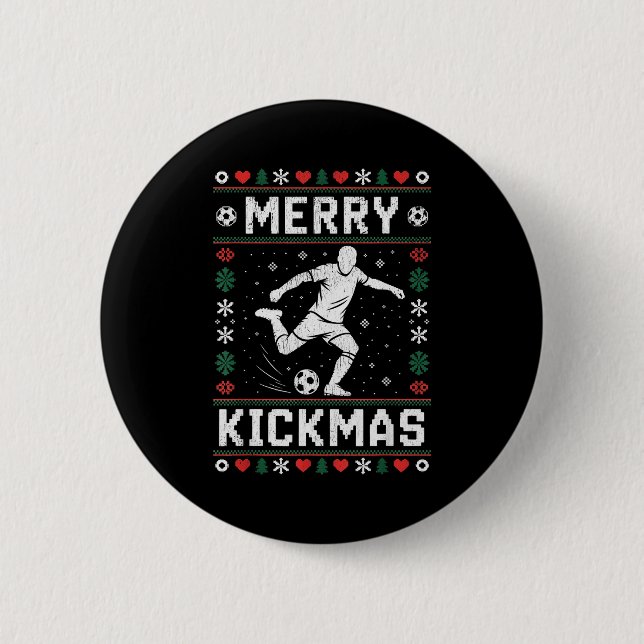 Merry Kickmas Funny Christmas Soccer Xmas  6 Cm Round Badge (Front)