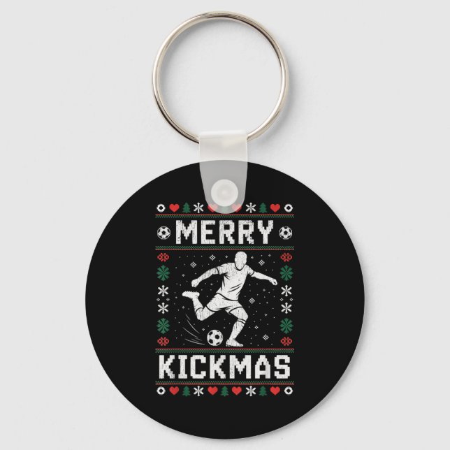 Merry Kickmas Funny Christmas Soccer Xmas  Key Ring (Front)