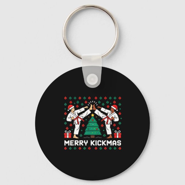 Merry Kickmas Funny Karate Jiu Jitsu Ugly Christma Key Ring (Front)