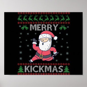 Merry Kickmas Funny Karate Santa Christmas Family Poster