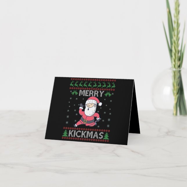 Merry Kickmas Funny Karate Santa Christmas Family Thank You Card (Front)
