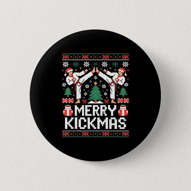 Merry Kickmas Karate Jiu Jitsu Ugly Christmas Desi 6 Cm Round Badge (Front)