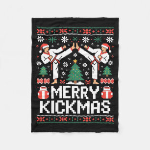 Merry Kickmas Karate Jiu Jitsu Ugly Christmas Desi Fleece Blanket
