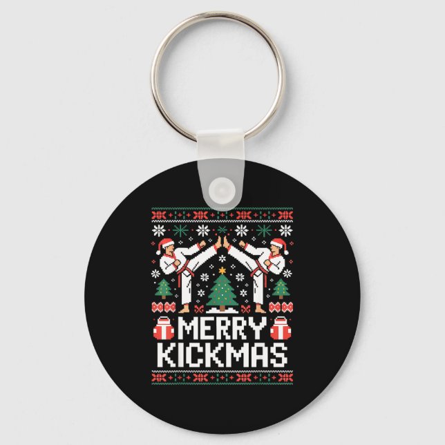 Merry Kickmas Karate Jiu Jitsu Ugly Christmas Desi Key Ring (Front)