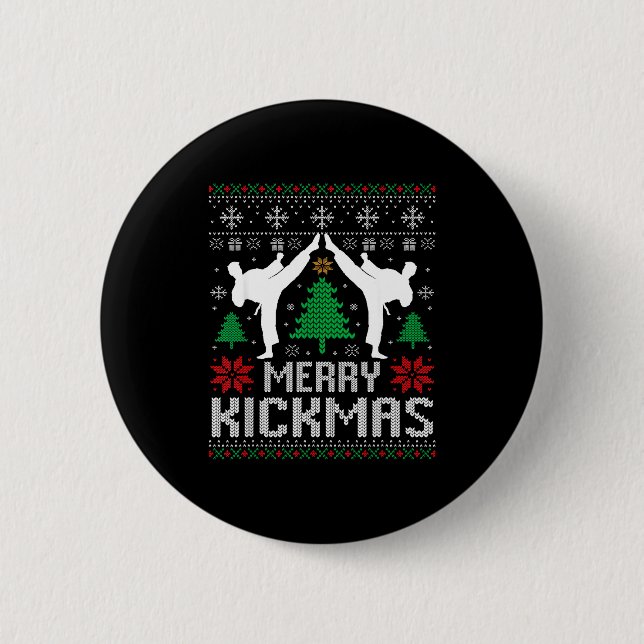 Merry Kickmas Karate Jiu Jitsu Ugly Christmas Xmas 6 Cm Round Badge (Front)