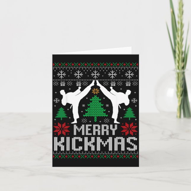 Merry Kickmas Karate Jiu Jitsu Ugly Christmas Xmas Card (Front)