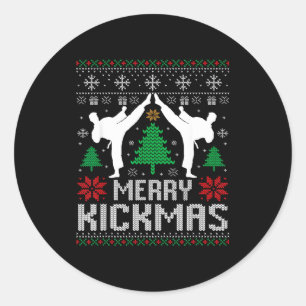 Merry Kickmas Karate Jiu Jitsu Ugly Christmas Xmas Classic Round Sticker