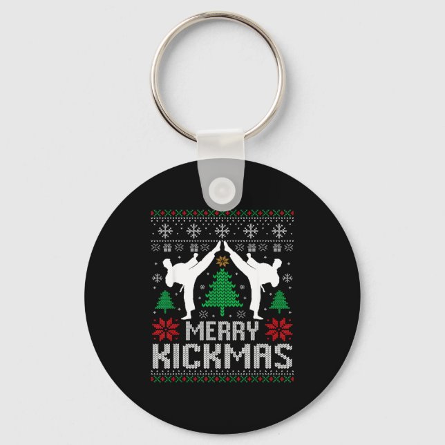 Merry Kickmas Karate Jiu Jitsu Ugly Christmas Xmas Key Ring (Front)