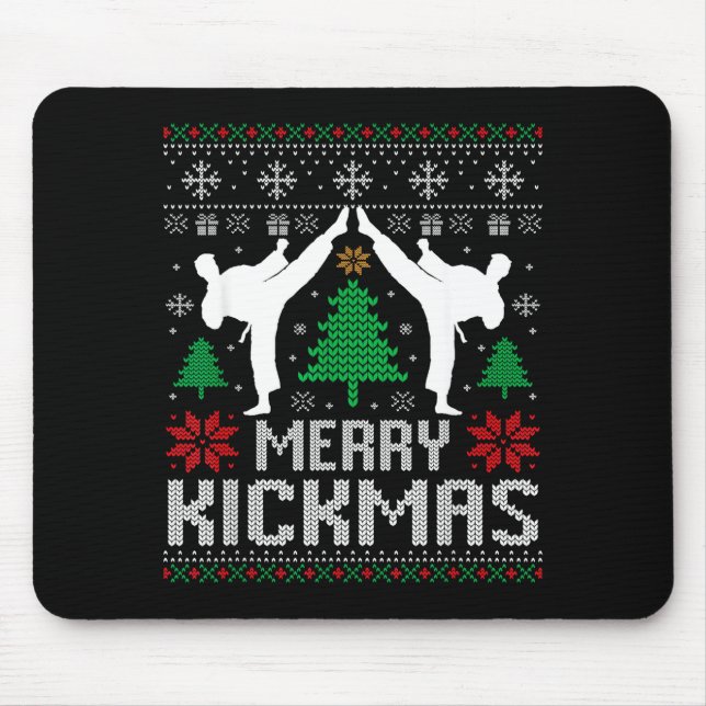 Merry Kickmas Karate Jiu Jitsu Ugly Christmas Xmas Mouse Mat (Front)