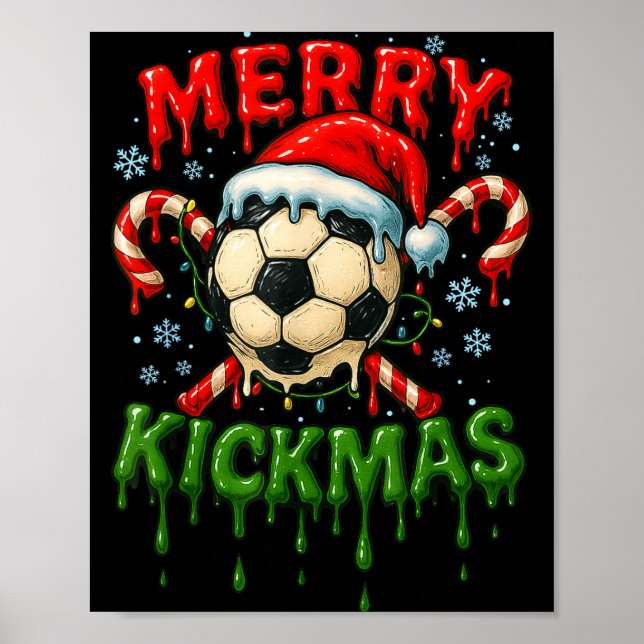 Merry Kickmas Soccer Christmas Candy Cane Ice Crea Poster (Front)