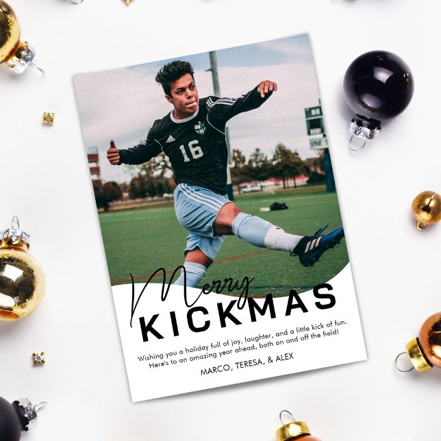 Merry Kickmas Soccer Photo Christmas Holiday Card (Creator Uploaded)