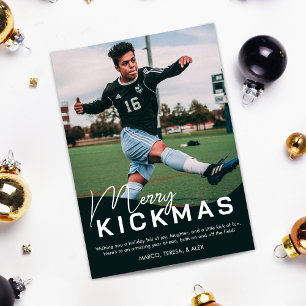 Merry Kickmas Soccer Photo Holiday Card