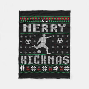 Merry Kickmas Soccer Player Ugly Christmas Sweater Fleece Blanket