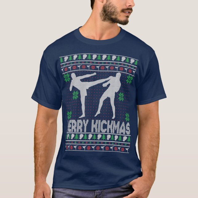 Merry Kickmas Taekwondo Funny Christmas T-Shirt (Front)