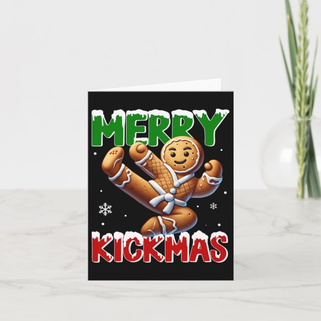 Merry Kickmas Taekwondo Karate Gingerbread Man Mar Card (Front)
