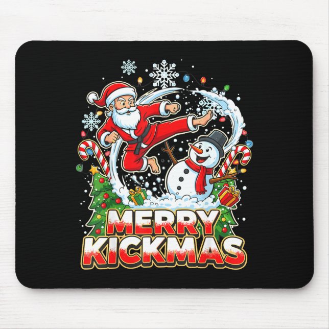 Merry Kickmas Ugly Christmas Jiu Jitsu Funny Santa Mouse Mat (Front)