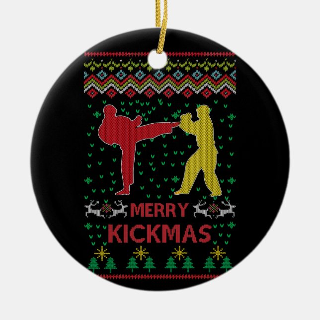 Merry Kickmas Ugly Christmas Karate Jiu Jitsu Ceramic Tree Decoration (Front)