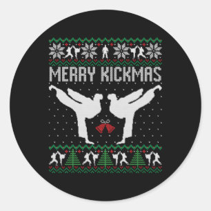 Merry Kickmas Ugly Christmas Karate Jiu Jitsu Mart Classic Round Sticker