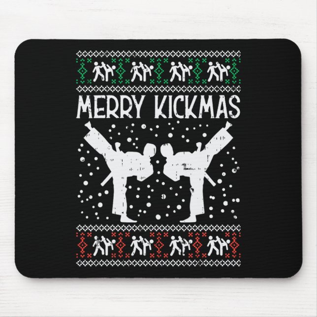 Merry Kickmas Ugly Christmas Karate Jiu Jitsu Mart Mouse Mat (Front)