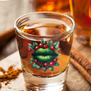 Merry KISS-mas Green Lips Red Christmas Berries Shot Glass