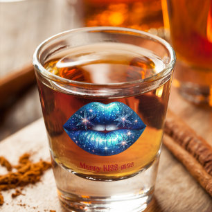 Merry KISS-mas Sparkling Blue Snowflake Lips Shot Glass