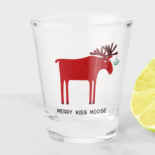 Merry Kiss Moose Christmas Shot Glass