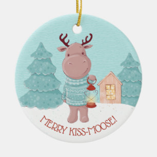 Merry Kiss Moose Funny Ceramic Tree Decoration