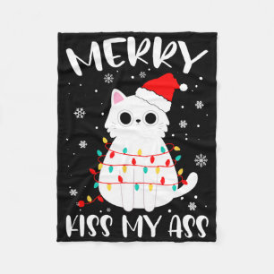Merry Kiss My Christmas Theme Cat Lovers Gifts For Fleece Blanket