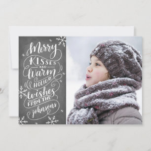 Merry Kisses Holiday Wishes Typography Snow Photo Card