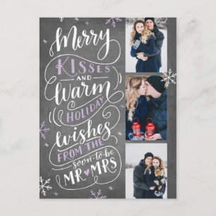 Merry Kisses Warm Holiday Wishes   Lilac Announcement Postcard