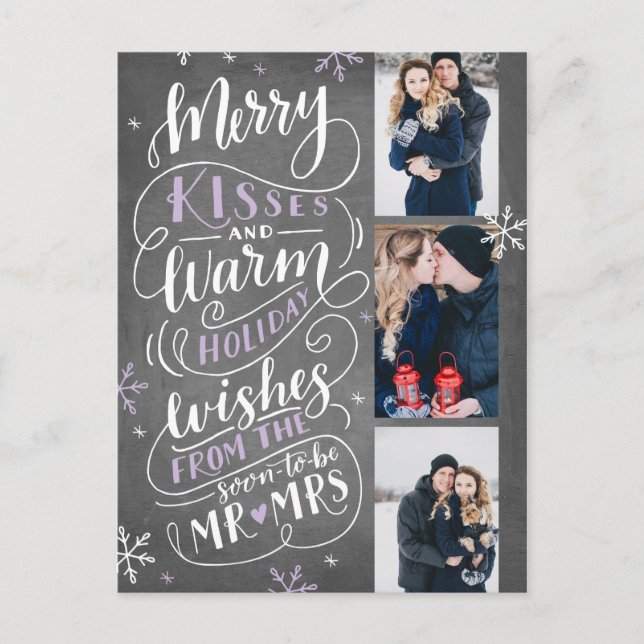 Merry Kisses Warm Holiday Wishes | Lilac Announcement Postcard (Front)