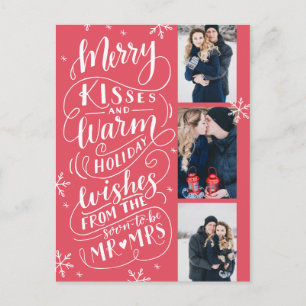Merry Kisses Warm Holiday Wishes Red Announcement Postcard