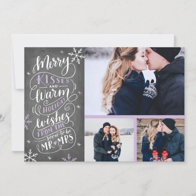 Merry Kisses Warm Wishes | Holiday | Lilac 3-Photo Save The Date (Front)