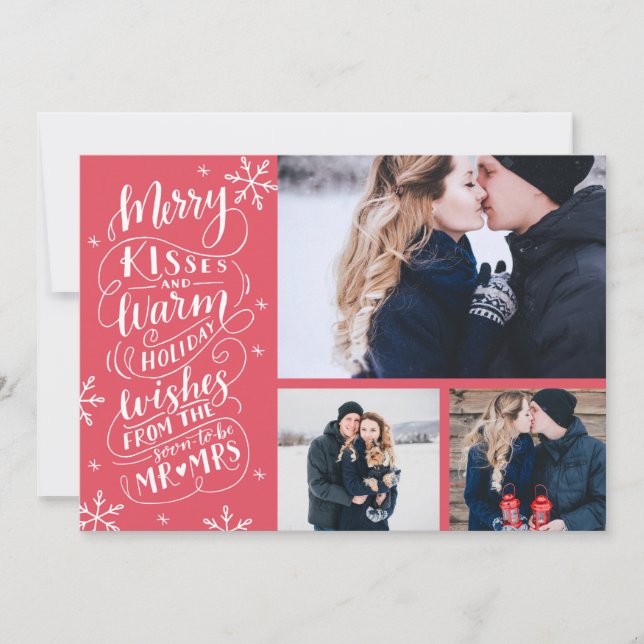 Merry Kisses Warm Wishes | Holiday | Red| 3-Photo Save The Date (Front)