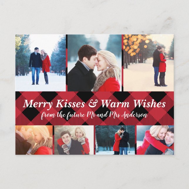 Merry Kisses Warm Wishes Holiday Save Date Photos Announcement Postcard (Front)