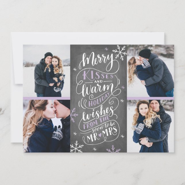 Merry Kisses Warm Wishes Save Date 4-Photo Lilac Save The Date (Front)