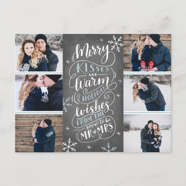 Merry Kisses Warm Wishes Save Date 6- Photo Announcement Postcard (Front)