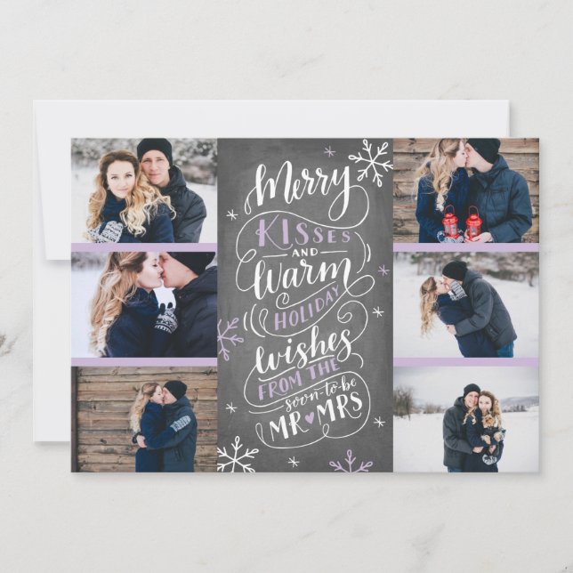 Merry Kisses Warm Wishes Save Date 6-Photo Lilac Save The Date (Front)