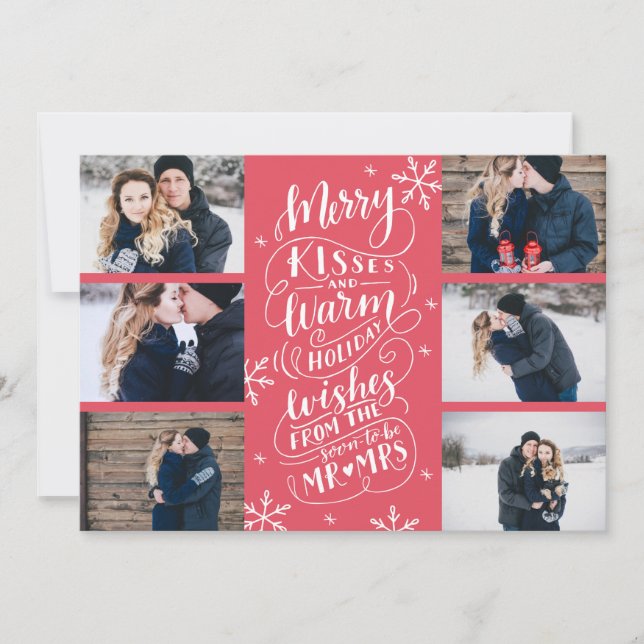 Merry Kisses Warm Wishes Save Date 6-Photo Red Save The Date (Front)