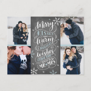 Merry Kisses Warm Wishes Save The Date 4-Photo Announcement Postcard