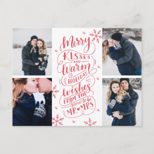 Merry Kisses Warm Wishes Save The Date 4-Photo Announcement Postcard