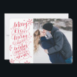 Merry Kisses Warm Wishes  Save The Date Photo<br><div class="desc">This modern and chic holiday photo card doubles as a save the date announcement card for the newly engaged couple. The front features your photos accented by hand drawn snowflakes and hand lettered typography that says "Merry Kisses and Warm Holiday Wishes From The Soon To Be Mr. and Mrs." in...</div>